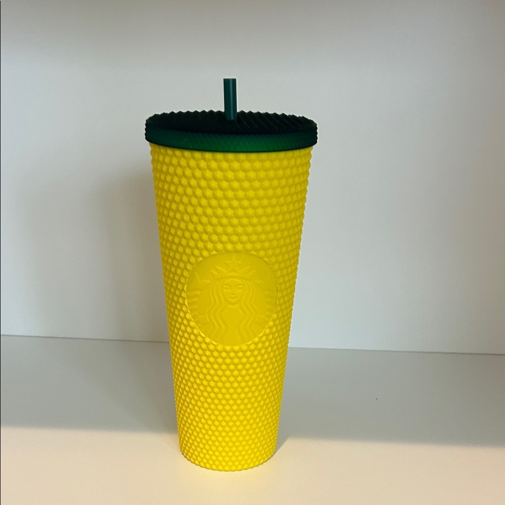 Starbucks Bright Yellow Studded Tumbler with Dark Green Lid